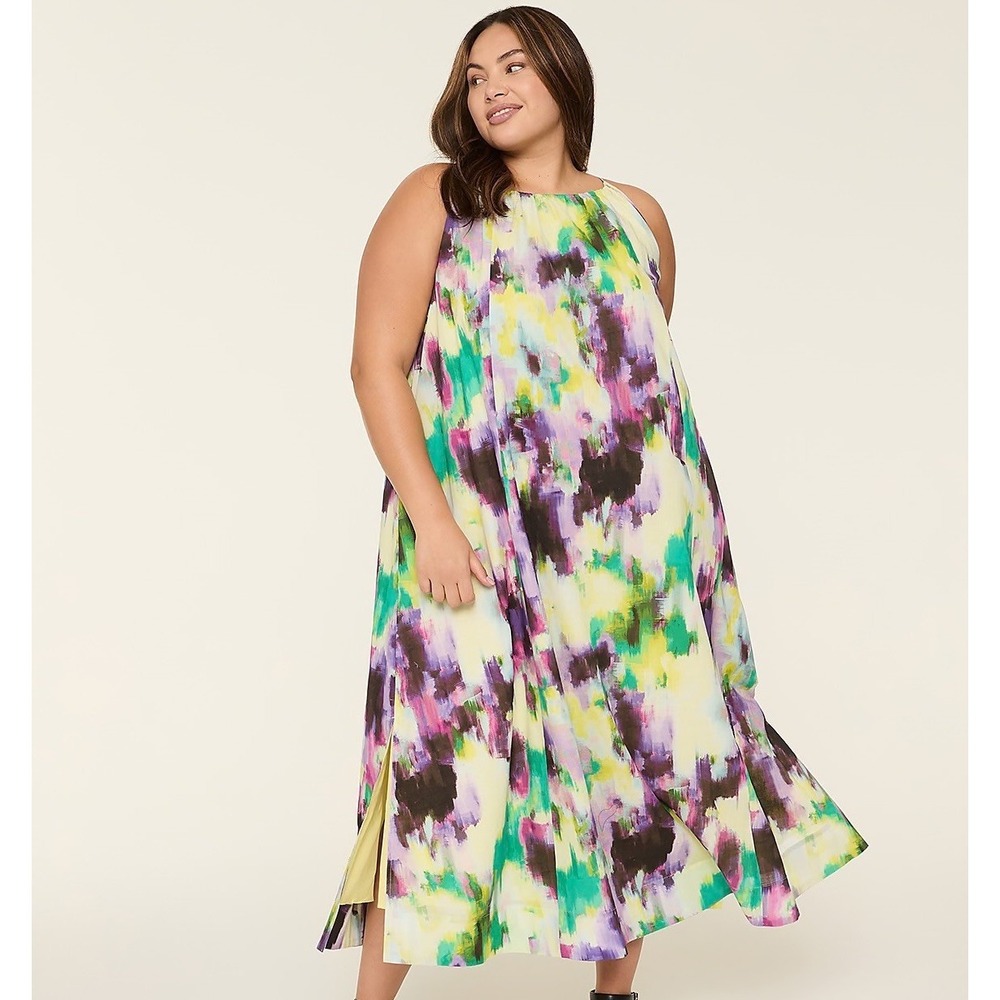 NWT 100% Cotton Lane Bryant Maxi Dress Watercolor Boho Trippy Artsy 10/12Petite - Picture 1 of 13